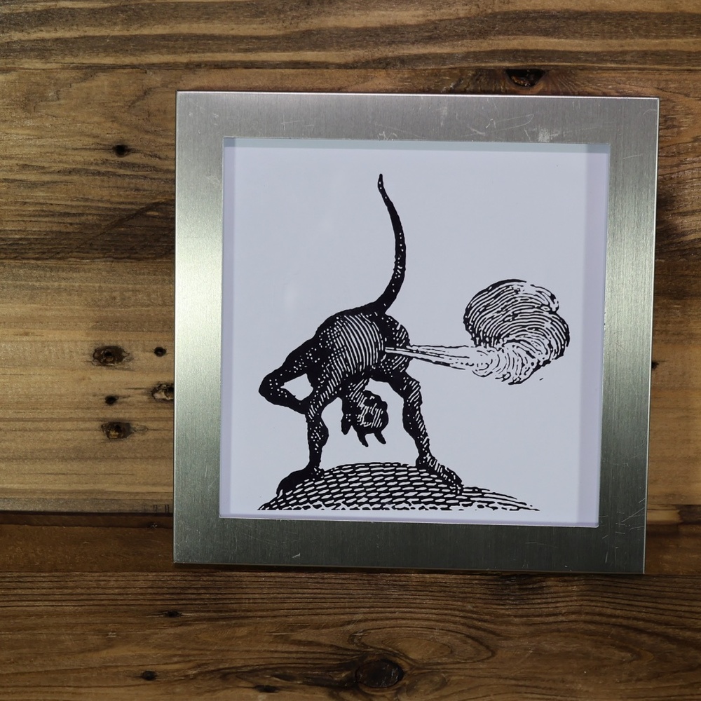 Demon Fart Print ALUMINUM  Antique Devil Reproduction Print Framed SMALL SIZE